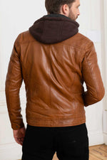 Camel sheepskin jacket with detachable hood and aged finish. - Image n°6