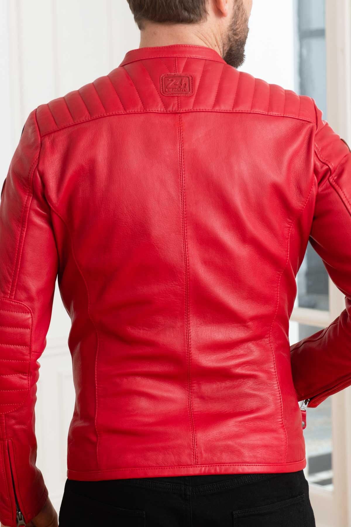 Red sheepskin jacket with a motorsport edge-sleek, regular fit. - Image n°6