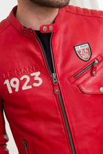 Red sheepskin jacket with a motorsport edge-sleek, regular fit. - Image n°9
