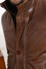 Bison-colored leather jacket with quilted lining - Image n°7