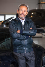 Navy sheep leather jacket, tribute to Jacky Ickx's racing legacy. - Image n°1