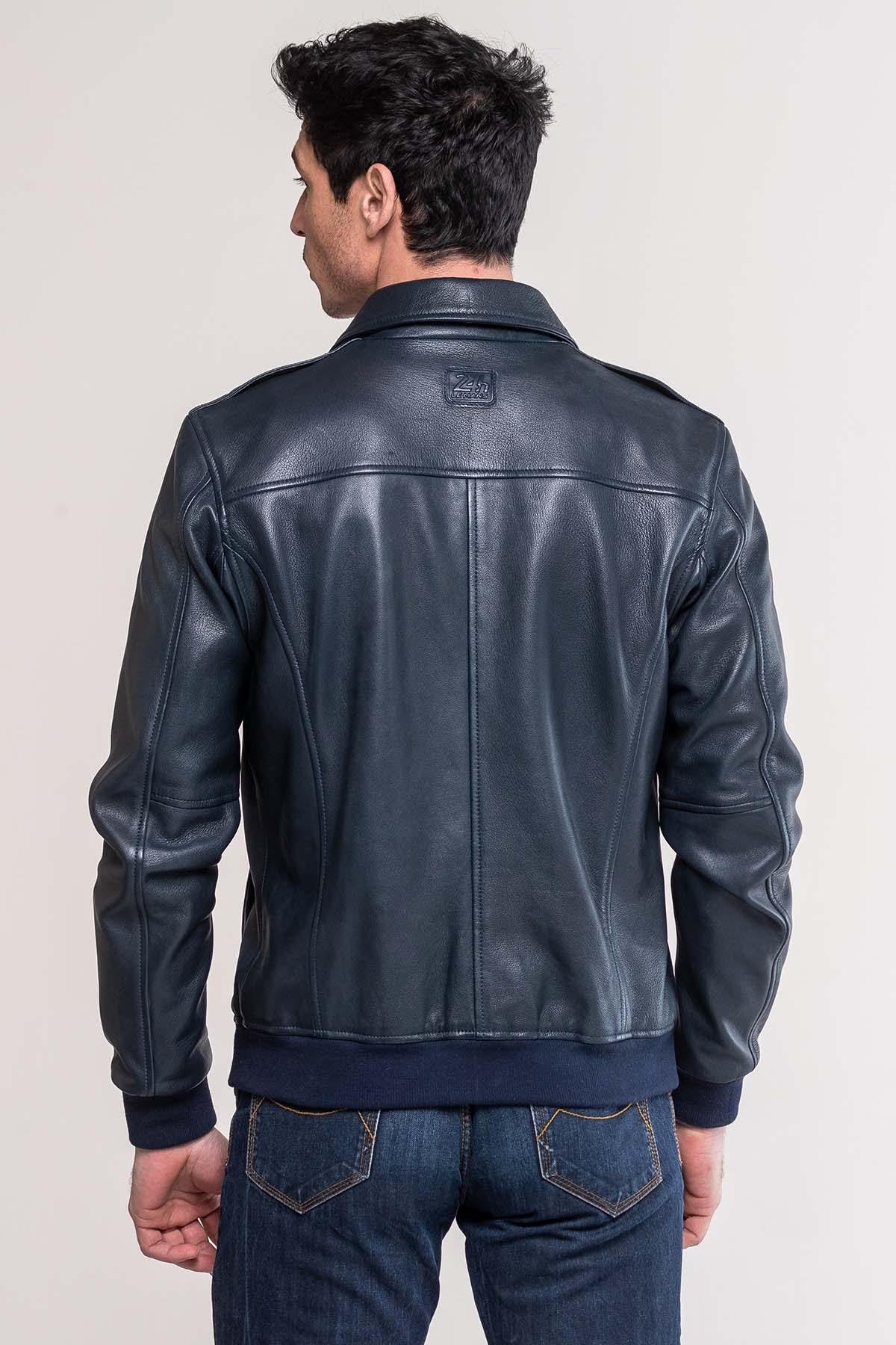 Navy sheep leather jacket, tribute to Jacky Ickx's racing legacy. - Image n°6