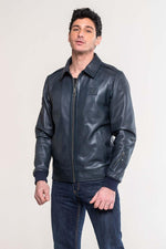 Navy sheep leather jacket, tribute to Jacky Ickx's racing legacy. - Image n°4