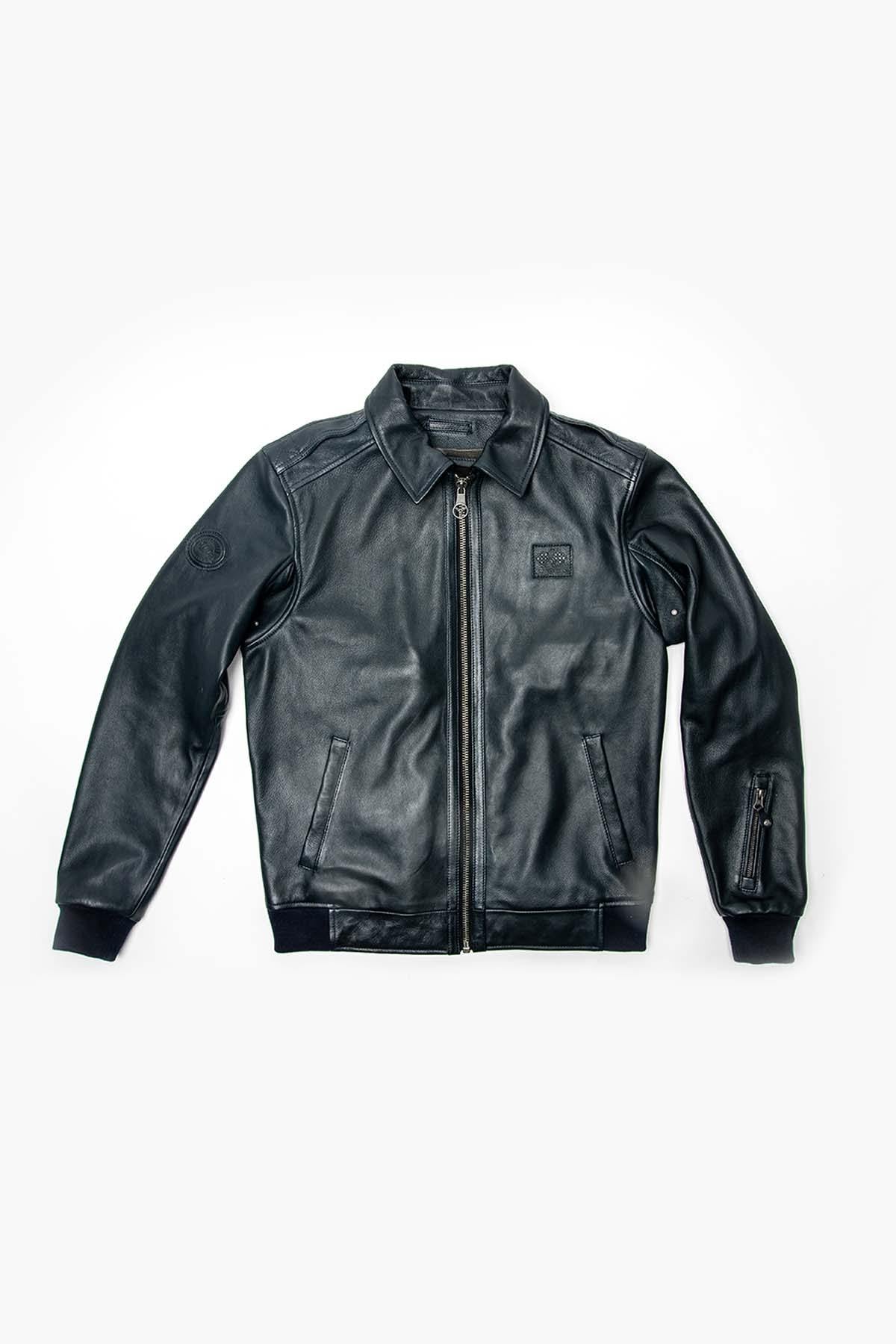 Navy sheep leather jacket, tribute to Jacky Ickx's racing legacy. - Image n°7