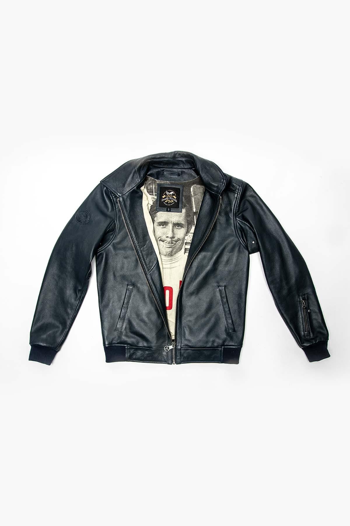 Navy sheep leather jacket, tribute to Jacky Ickx's racing legacy. - Image n°8