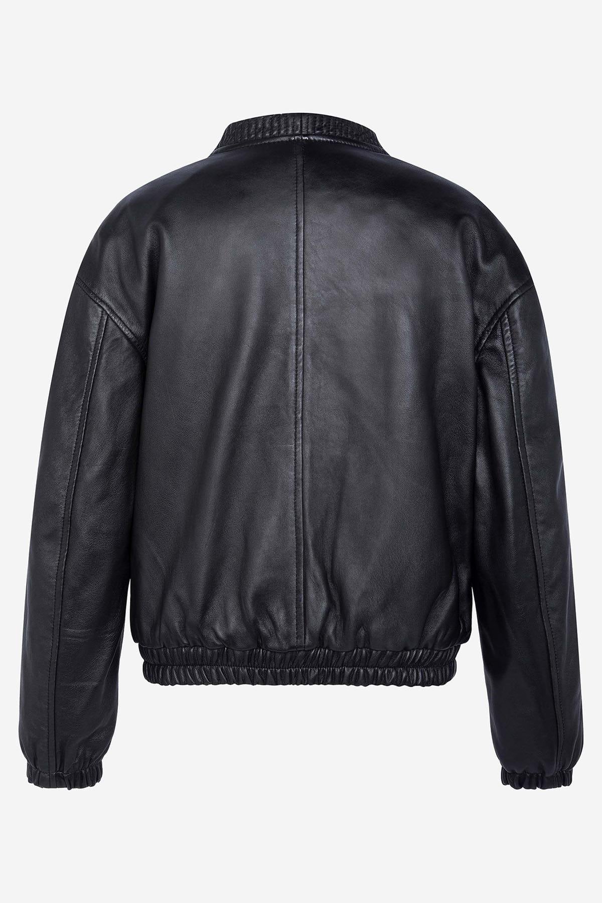 Schott's black washed lambskin bomber with elasticated trims. - Image n°5