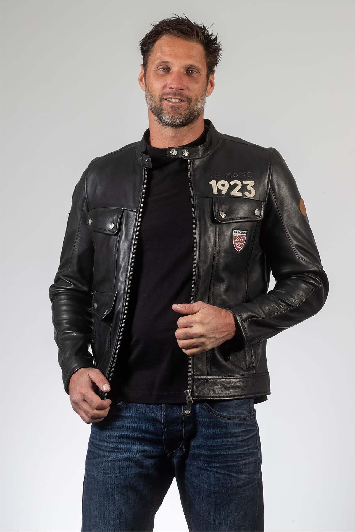 Black racing leather jacket Lagache 24H Le Mans 1923 Men - Image n°2