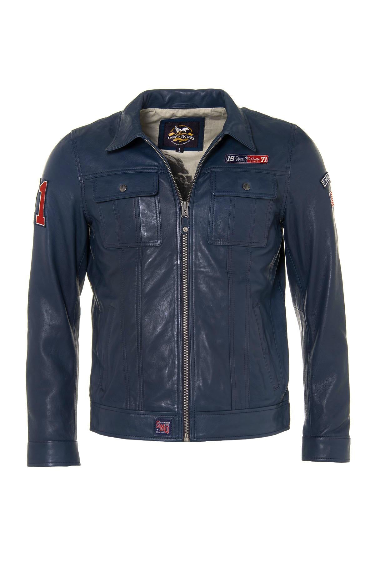 McQueen vintage racing jacket in blue leather - Image n°6