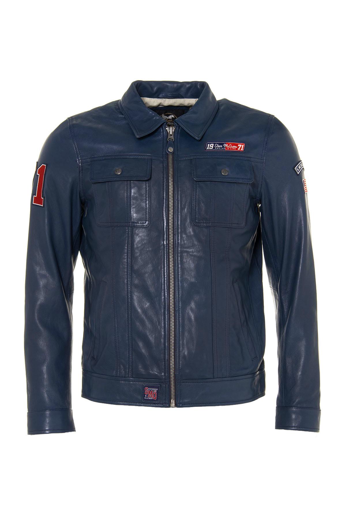 McQueen vintage racing jacket in blue leather - Image n°7