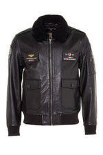 Brown cowhide aviator jacket with detachable shearling collar. - Image n°3