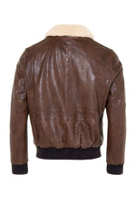 Petrol bison sheepskin aviator jacket with removable shearling collar. - Image n°8