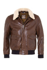 Petrol bison sheepskin aviator jacket with removable shearling collar. - Image n°2