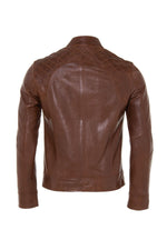 Rich cognac leather jacket, slim fit with quilted detailing for style. - Image n°9