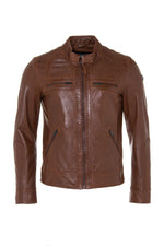 Rich cognac leather jacket, slim fit with quilted detailing for style. - Image n°6
