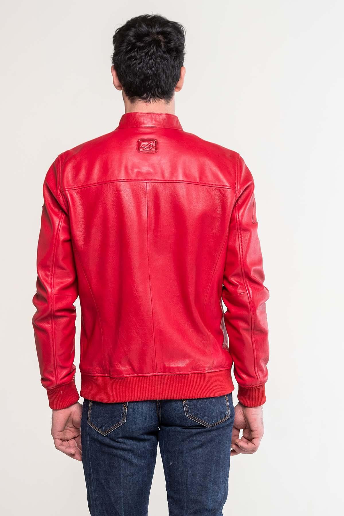 Sheepskin jacket in racing red, biker collar. Regular fit, year-round. - Image n°4