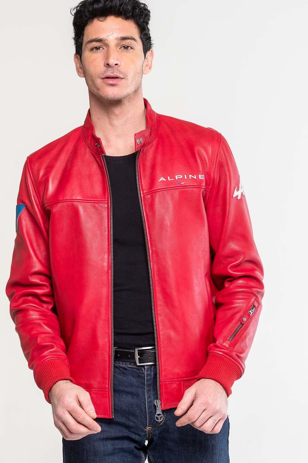 Sheepskin jacket in racing red, biker collar. Regular fit, year-round. - Image n°2