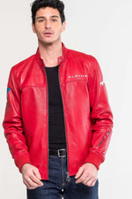 Sheepskin jacket in racing red, biker collar. Regular fit, year-round. - Image n°2