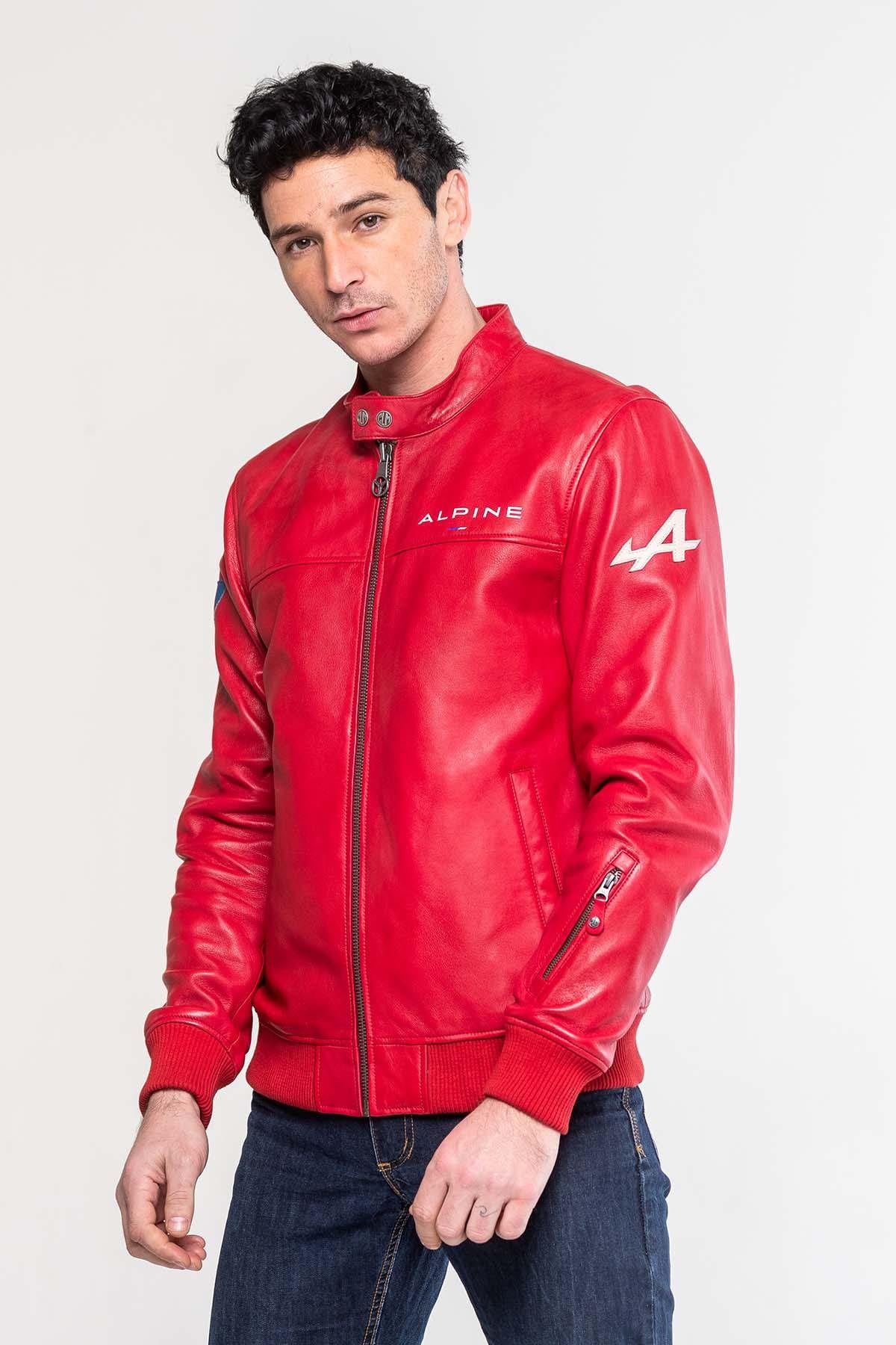 Sheepskin jacket in racing red, biker collar. Regular fit, year-round. - Image n°3