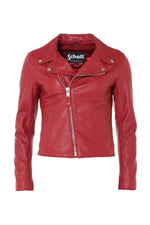 Vibrant red lambskin Perfecto by Schott, slim-fit for seasonal edge. - Image n°3