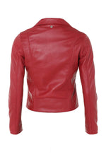 Vibrant red lambskin Perfecto by Schott, slim-fit for seasonal edge. - Image n°11