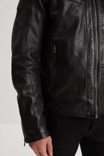 Slimfit lambskin jacket in glossy black. Moto collar, detachable hood. - Image n°8