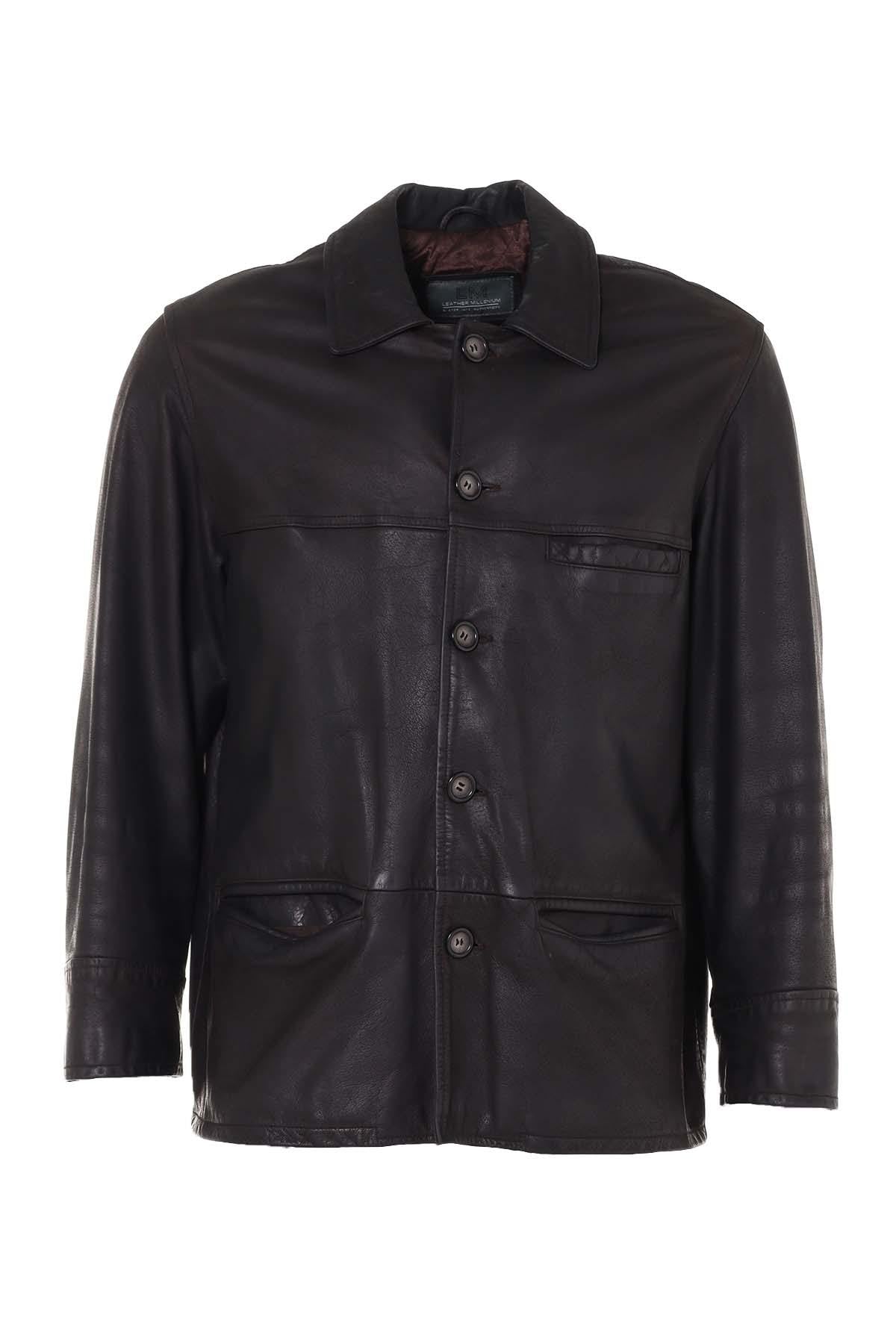 Mid-length coat in brown fat buffalo - Image n°1