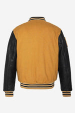 Schott's yellow cowhide varsity jacket with black leather sleeves. - Image n°9