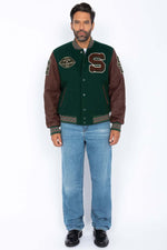 Schott's green wool teddy with cordovan-trimmed vachetta sleeves. - Image n°2