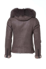 Semi-oiled Merino sheepskin jacket in grey, fox-fur hood and zips. - Image n°9
