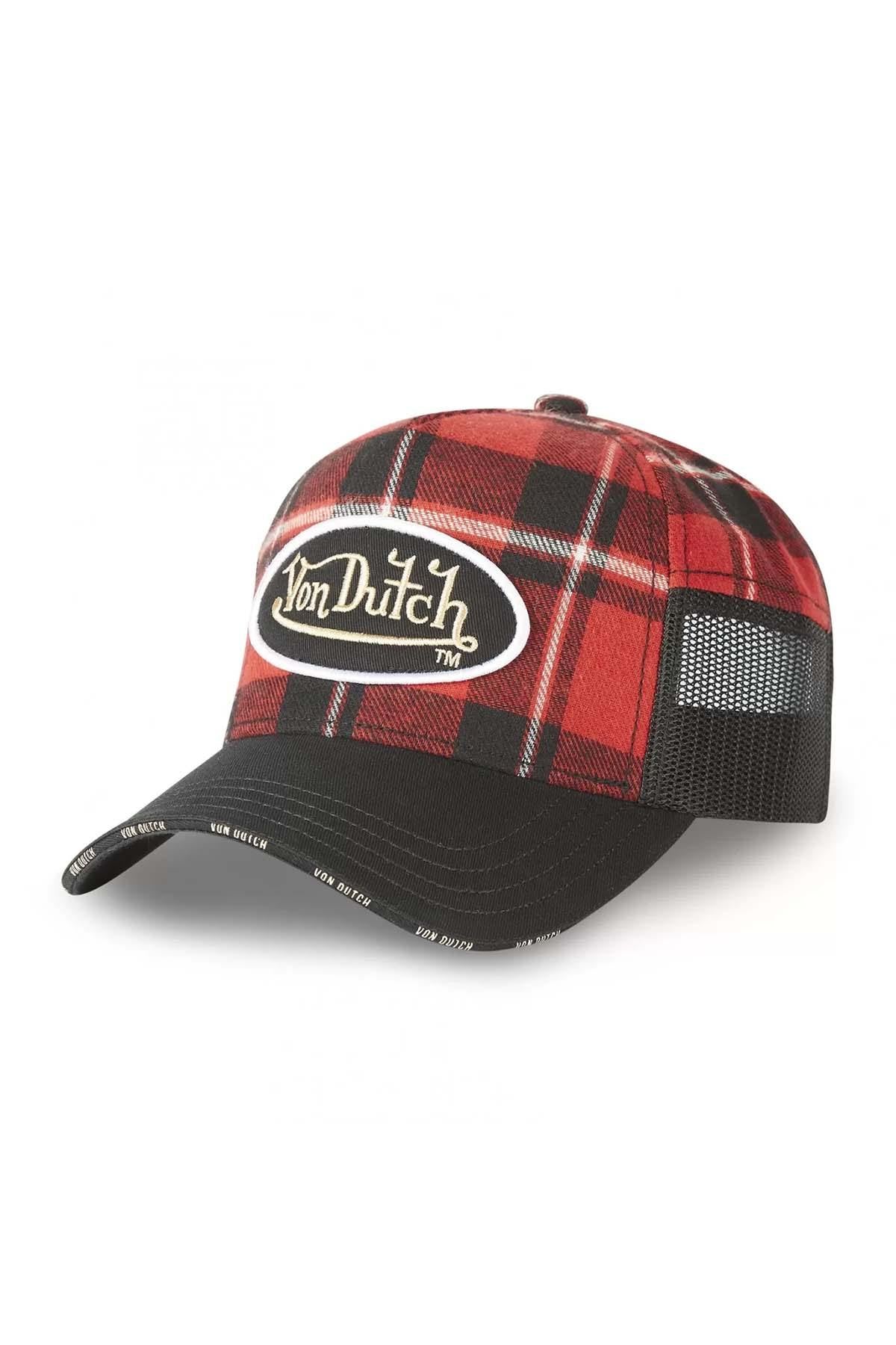 Cap with red grid pattern net - Image n°1