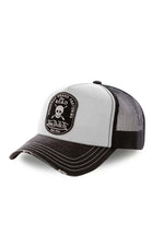 Black and white worn effect skull cap with mesh - Image n°1