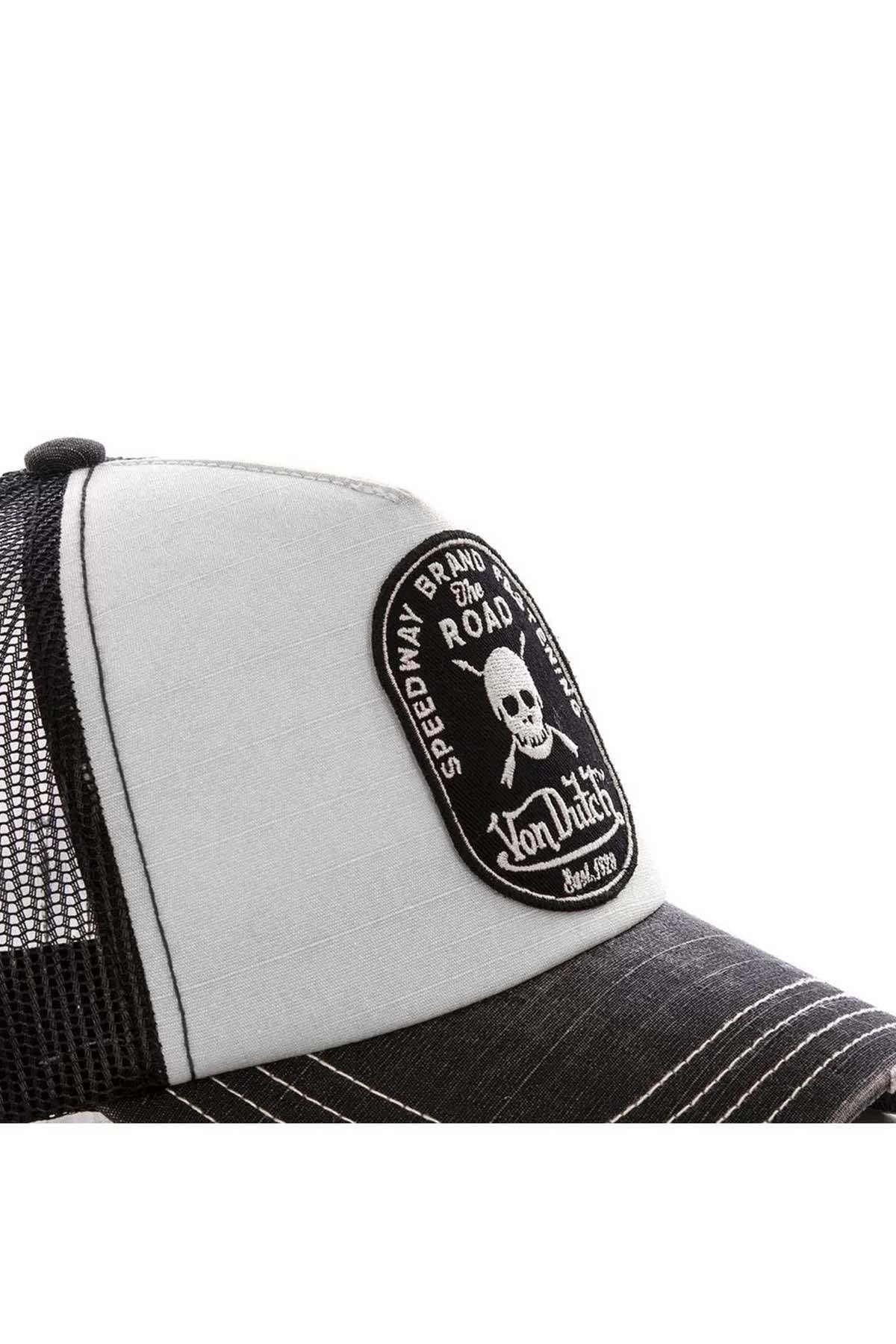 Black and white worn effect skull cap with mesh - Image n°3