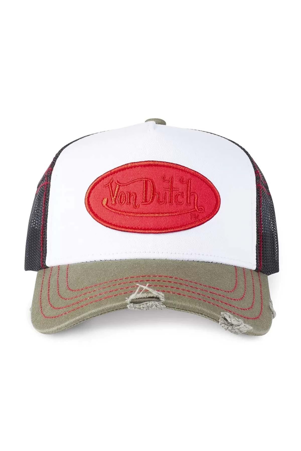 Cap with white red black net worn effect - Image n°2