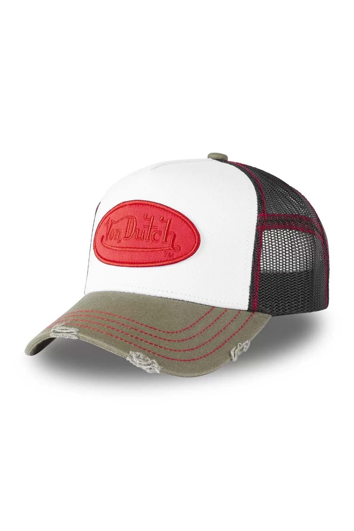 Cap with white red black net worn effect - Image n°1