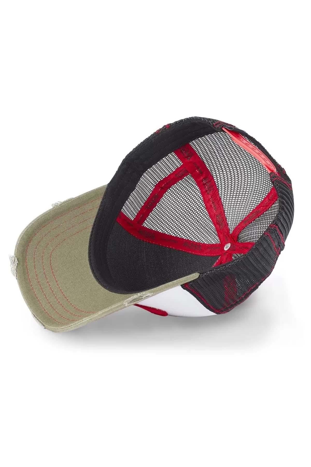 Cap with white red black net worn effect - Image n°4