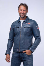 McQueen vintage racing jacket in blue leather - Image n°1