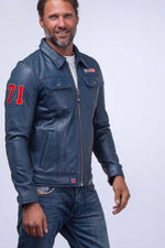 McQueen vintage racing jacket in blue leather - Image n°3