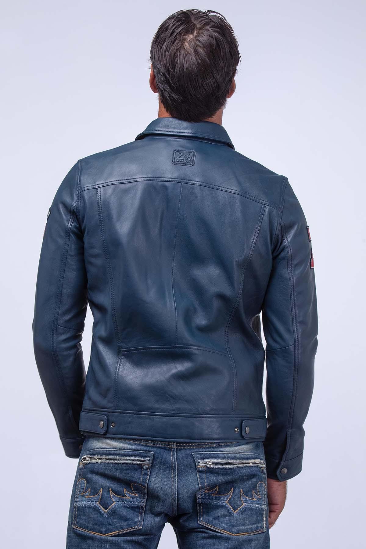 McQueen vintage racing jacket in blue leather - Image n°5
