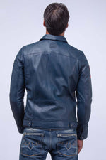 McQueen vintage racing jacket in blue leather - Image n°5