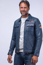 McQueen vintage racing jacket in blue leather - Image n°4