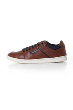 Men's navy cognac leather sneakers - Image n°4