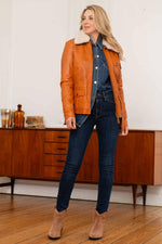 Women's orange aviator leather jacket - Image n°3