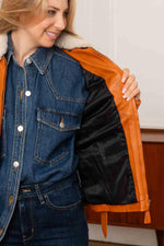Women's orange aviator leather jacket - Image n°4