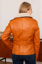 Women's orange aviator leather jacket - Image n°6
