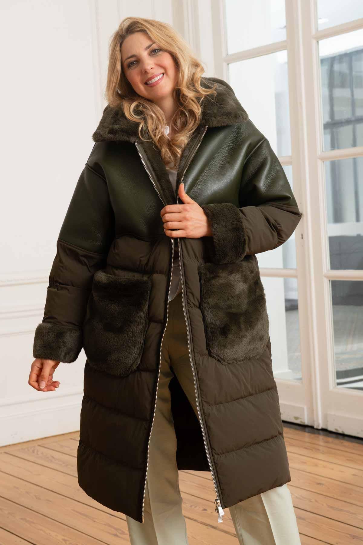 Oakwood's khaki quilted coat: dual-material fabric for autumn-winter. - Image n°4