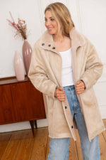 Women's long reversible coffee-colored jacket - Image n°8