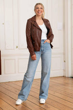 Women's brown leather Biker Jacket - Image n°4