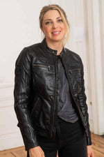 Lambskin jacket in black, moto collar, regular fit-ideal year-round. - Image n°1