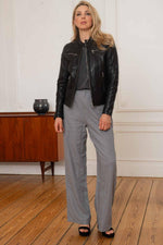 Sleek black lambskin biker jacket, effortless motard elegance. - Image n°6