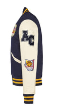 AC-17 varsity jacket: navy and beige wool with sheepskin sleeves. - Image n°11